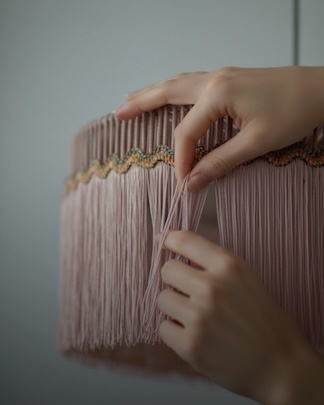 Lampa wisząca LIPSTA 3 z frędzlami różowa