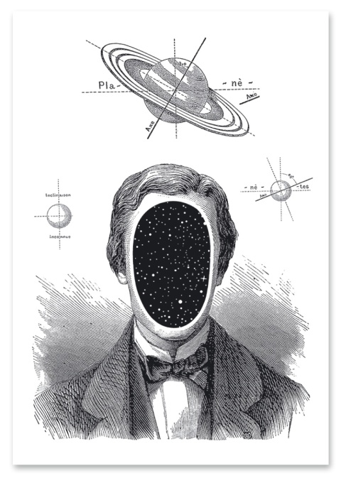 Plakat portret człowiek kosmos 50 x 70 cm czarno biały