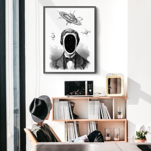 Plakat portret człowiek kosmos 30 x 40 cm czarno biały