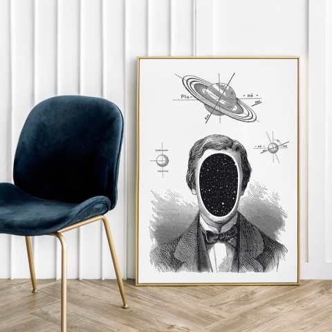 Plakat portret człowiek kosmos A4 czarno biały