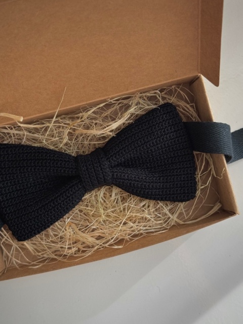 Muszka męska szydełkowa bawełniana czarna