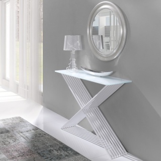 Konsola ALEX 110 x 35 cm szklany blat i metal biała