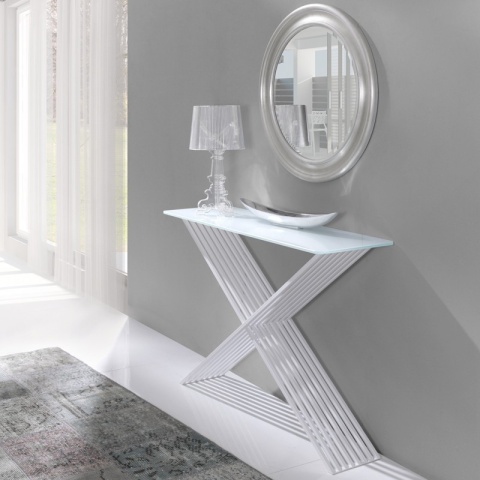 Konsola ALEX 110 x 35 cm szklany blat i metal biała