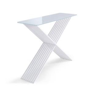 Konsola ALEX 110 x 35 cm szklany blat i metal biała
