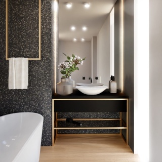 Konsola łazienkowa TRINE GOLD 120 x 40 x 75 cm czarna złote nogi