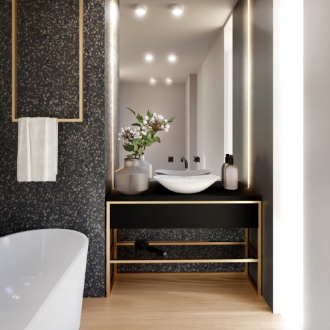 Konsola łazienkowa TRINE GOLD 80 x 40 x 75 cm czarna złote nogi