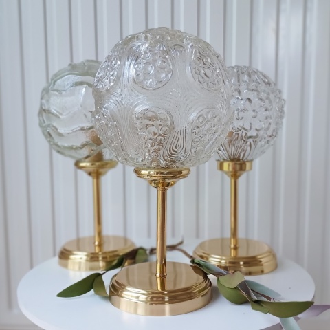 Lampa stołowa z mosiądzu z kloszem vintage CLARA 001 złota