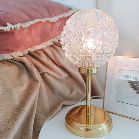 Lampa stołowa z mosiądzu z kloszem vintage CLARA 007 złota