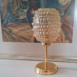 Lampa stołowa z mosiądzu z kloszem vintage CLARA 016 złota