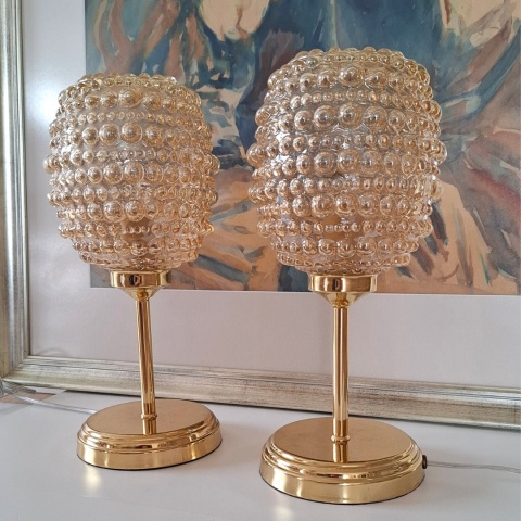 Lampa stołowa z mosiądzu z kloszem vintage CLARA 016 złota