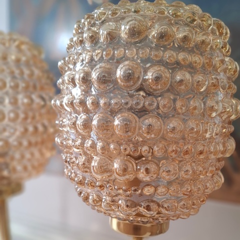 Lampa stołowa z mosiądzu z kloszem vintage CLARA 016 złota