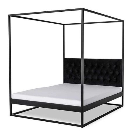 Łóżko metalowe TELA 140 x 200 cm z baldachimem i zagłówkiem antracyt czarne obicie
