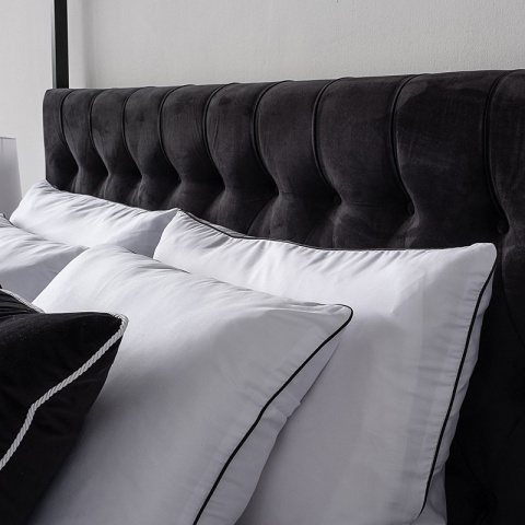 Łóżko metalowe TELA 180 x 200 cm z baldachimem i zagłówkiem antracyt czarne obicie