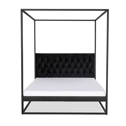 Łóżko metalowe TELA 180 x 200 cm z baldachimem i zagłówkiem antracyt czarne obicie