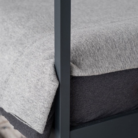 Łóżko metalowe TELA 180 x 200 cm z baldachimem i zagłówkiem antracyt czarne obicie