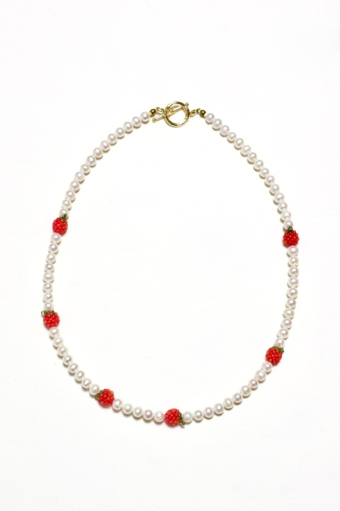 Naszyjnik damski MALINY NA PERŁACH jasny