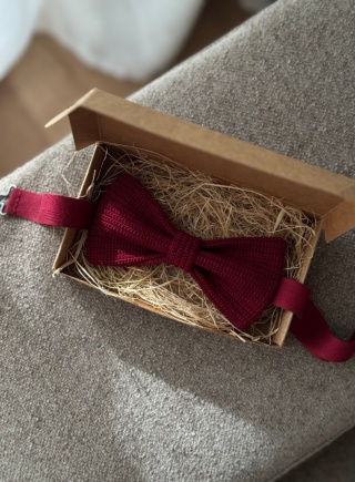 Muszka męska szydełkowa bawełniana bordowa