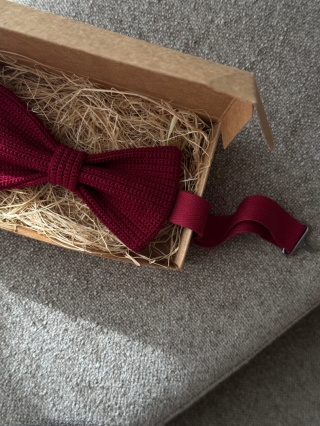 Muszka męska szydełkowa bawełniana bordowa