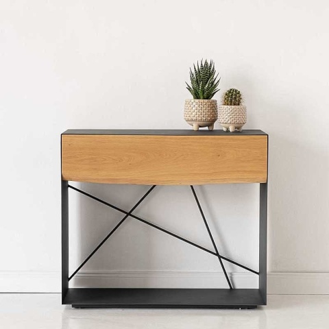 Konsola ARBOR 90 x 40 cm lity dąb i metal