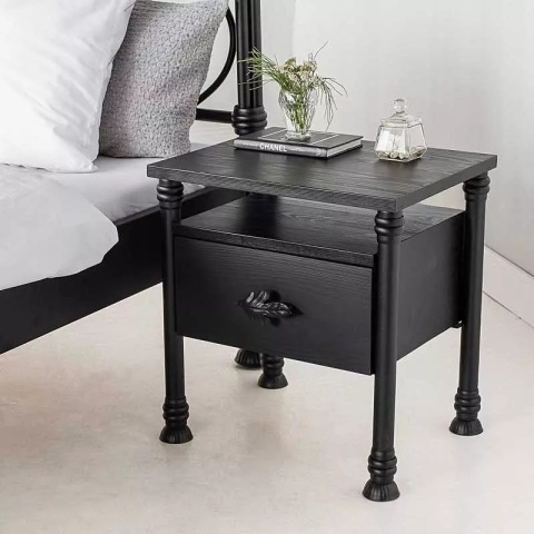 Stolik nocny SALOMON 45 x 35 cm lita sosna czarny