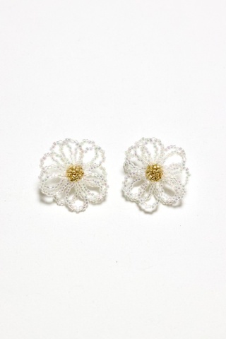 Kolczyki damskie SZKLANE KWIATY białe