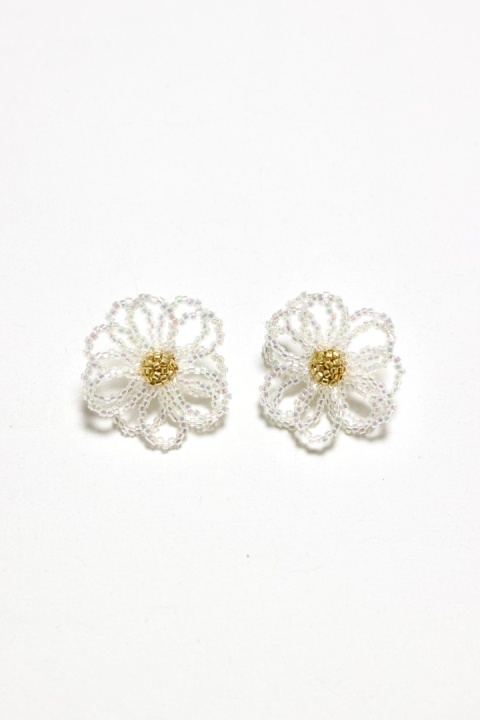 Kolczyki damskie SZKLANE KWIATY białe