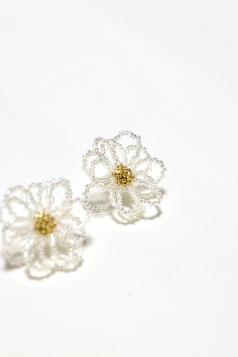 Kolczyki damskie SZKLANE KWIATY biało złote
