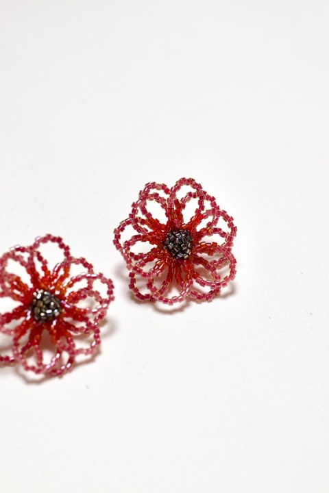 Kolczyki damskie SZKLANE KWIATY czerwone