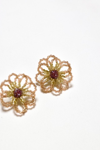 Kolczyki damskie SZKLANE KWIATY różowo złote