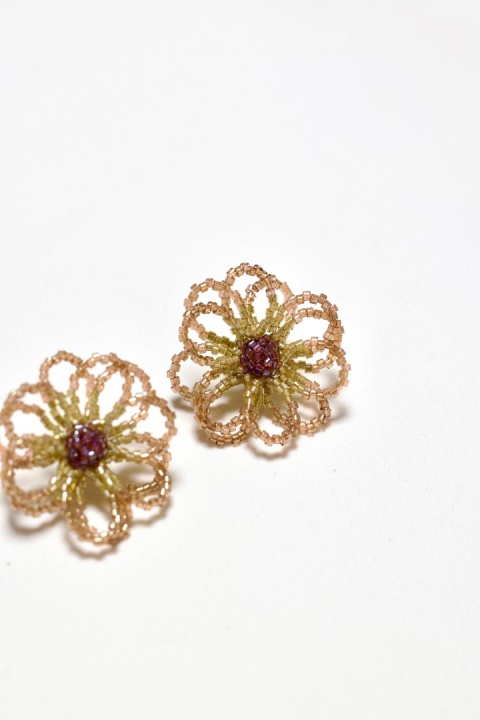 Kolczyki damskie SZKLANE KWIATY różowo złote