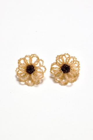 Kolczyki damskie SZKLANE KWIATY złote