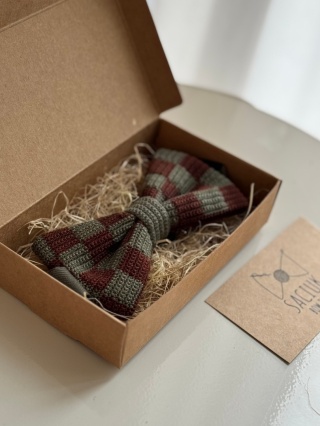 Muszka męska w kratkę szydełkowa bawełniana