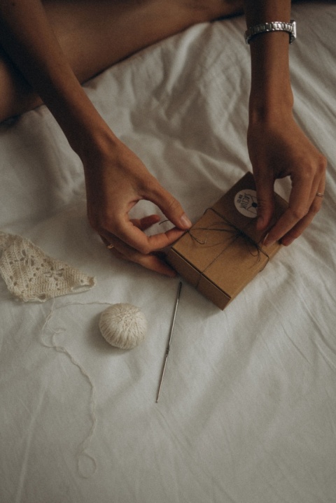 Muszka męska w kratkę szydełkowa bawełniana