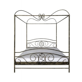 Łóżko metalowe ROZA 140 x 200 cm z baldachimem patyna złota