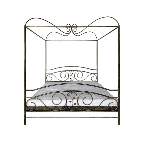 Łóżko metalowe ROZA 140 x 200 cm z baldachimem patyna złota