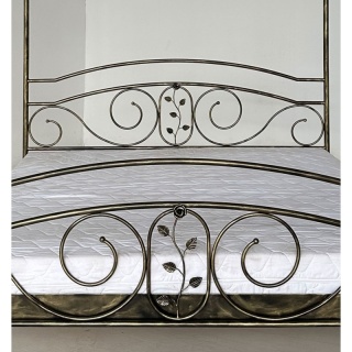 Łóżko metalowe ROZA 140 x 200 cm z baldachimem patyna złota