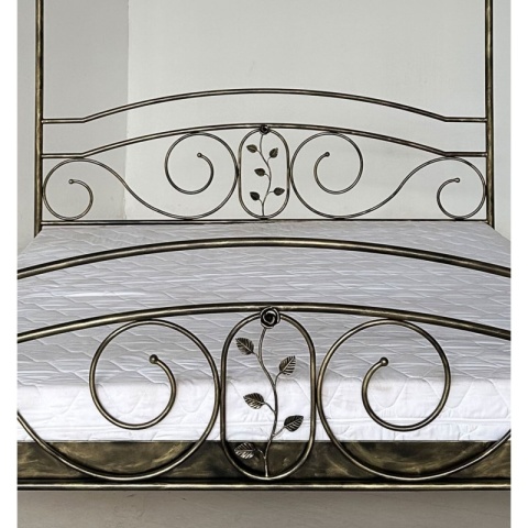 Łóżko metalowe ROZA 140 x 200 cm z baldachimem patyna złota