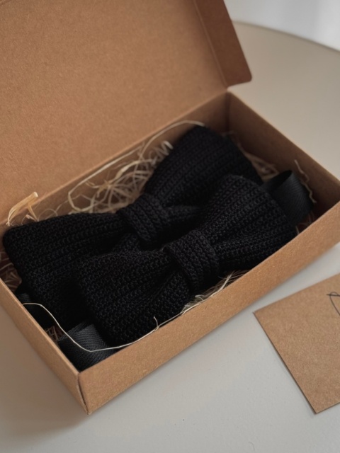 Zestaw muszek szydełkowych bawełnianych męska + dziecięca czarne