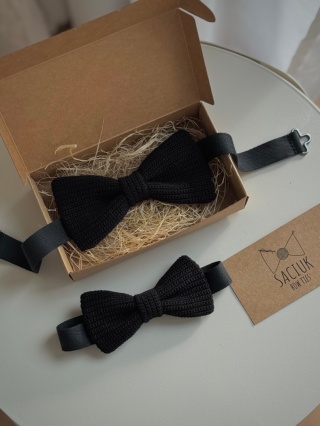 Zestaw muszek szydełkowych bawełnianych męska + dziecięca czarne