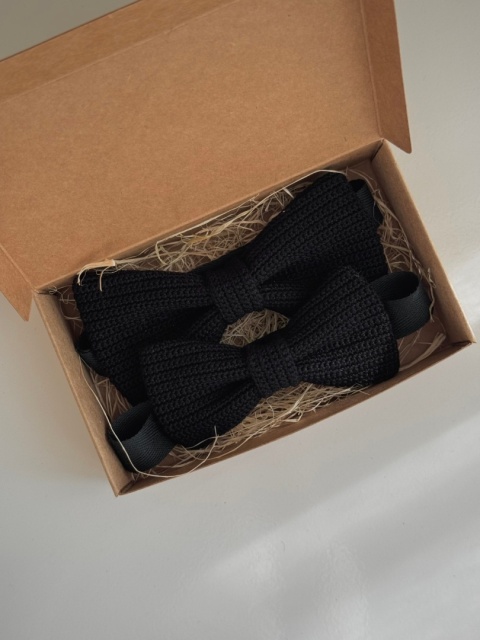 Zestaw muszek szydełkowych bawełnianych męska + dziecięca czarne