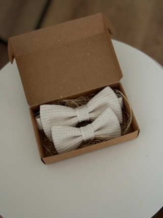 Zestaw muszek szydełkowych bawełnianych męska + dziecięca ecru