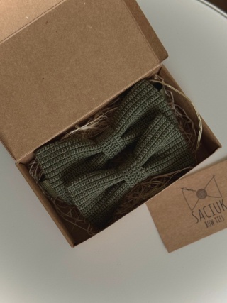 Zestaw muszek szydełkowych bawełnianych męska + dziecięca khaki