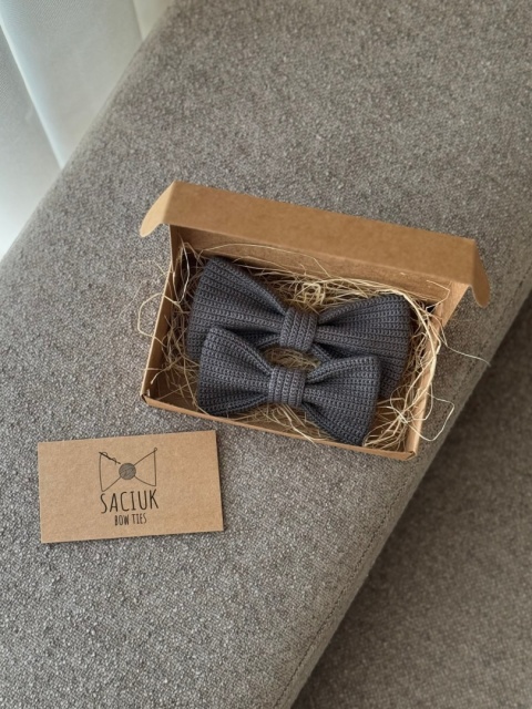 Zestaw muszek szydełkowych bawełnianych meską + dziecięca szary