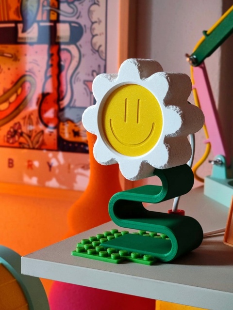 Lampka nocna KWIATEK MINI 17 cm biało zielona