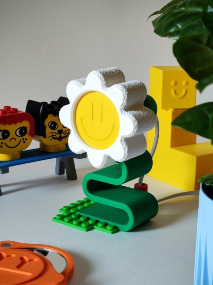 Lampka nocna KWIATEK MINI 17 cm biało zielona do sypialni, pokoju dziecka