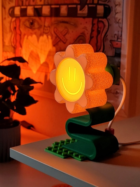 Lampka nocna KWIATEK MAXI 29 cm biało zielona