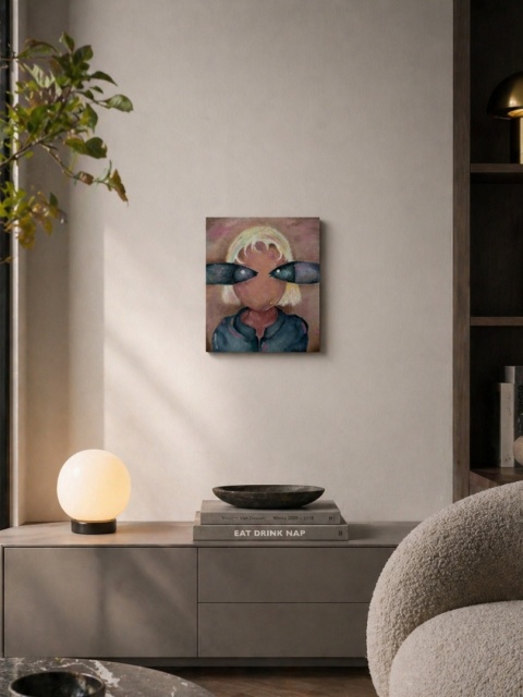 Obraz olejny na płótnie RYBIE OCZY cover 24 x 30 cm brązowe tło