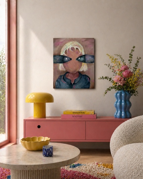 Obraz olejny na płótnie RYBIE OCZY cover 24 x 30 cm brązowe tło