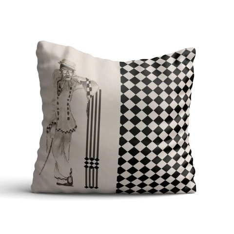Poduszka dekoracyjna PIERROT 50 x 50 cm welurowa grafika designerska
