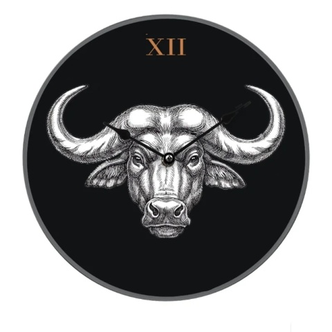 Zegar ścienny BULL 29 cm szklany designerska grafika